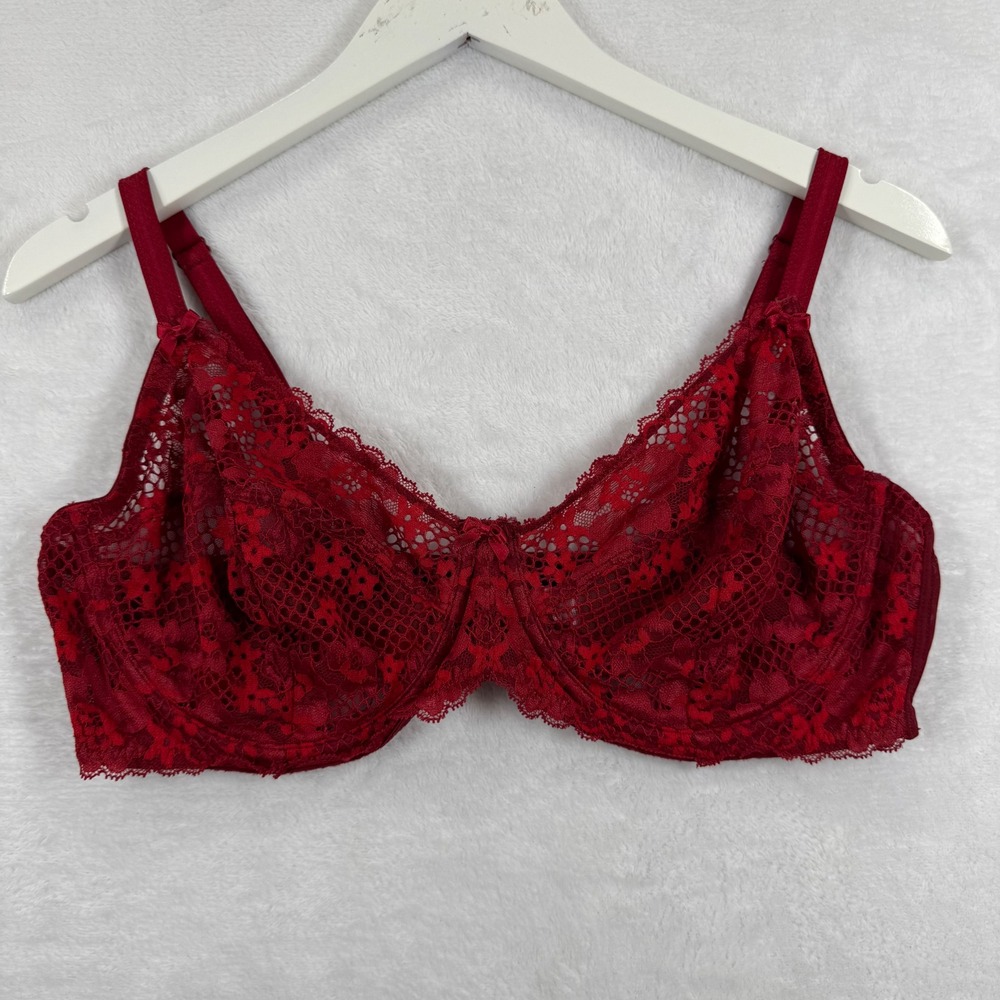 Adore Me Red Floral Lace Underwire Bra‎ 40DD Unlined Scalloped Trim BR-07901-FUL